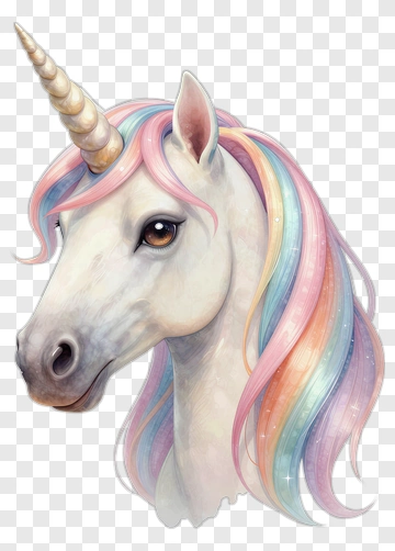 Cartoon Unicorn With Colorful Mane PNG