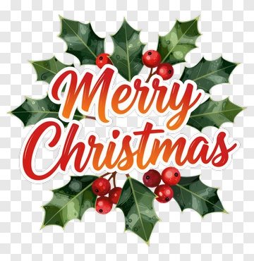 Merry Christmas With Holly And Berries PNG