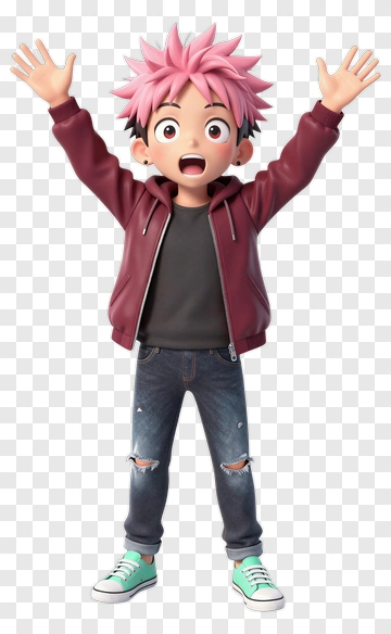 Excited Cartoon Boy With Pink Hair PNG