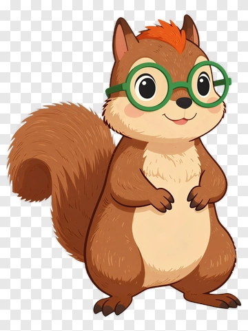 Cartoon Squirrel Wearing Glasses PNG