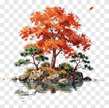 Colorful Autumn Tree By A Reflective Lake PNG