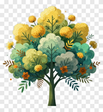 Colorful Tree With Flowers PNG