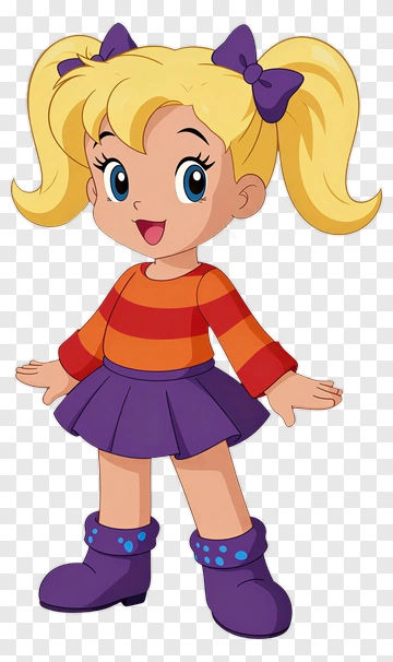 Cartoon Girl With Pigtails Wearing A Striped Shirt PNG