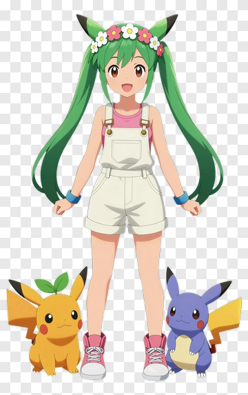 Girl With Pikachu And Evolved Pikachu PNG