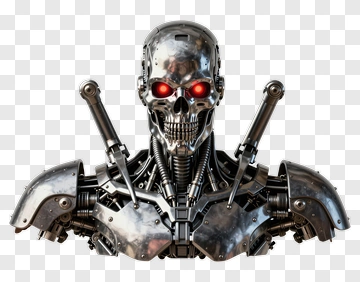 Robotic Skull With Red Eyes PNG