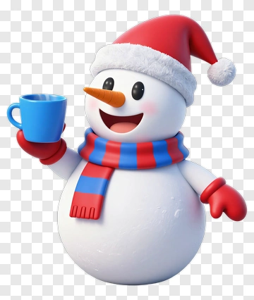 Cartoon Snowman Holding A Blue Mug PNG