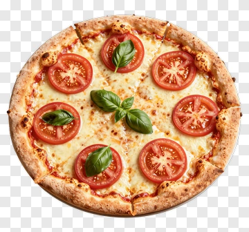 Pizza With Tomato And Basil Toppings PNG