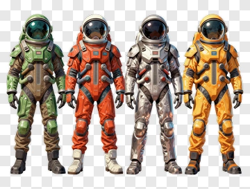 Astronauts In Colorful Space Suits PNG