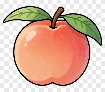 Cartoon Peach With Leaves PNG