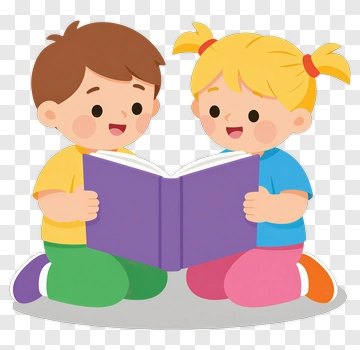 Children Reading A Book Together PNG