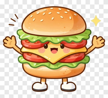 Cartoon Hamburger Character With Arms Raised PNG