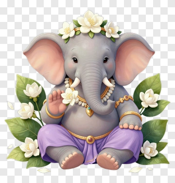 Cartoon Baby Elephant Surrounded By Flowers PNG