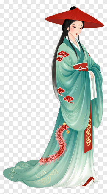 Woman In Traditional Dress With Dragon Design PNG