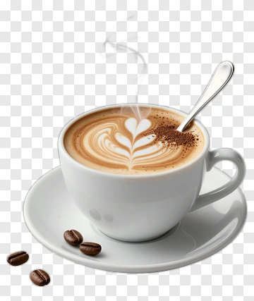 Coffee Cup With Latte Art And Coffee Beans PNG