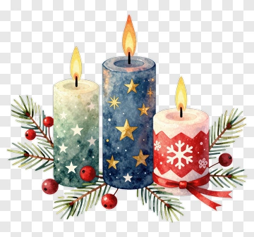 Christmas Candles With Pine Branches And Berries PNG