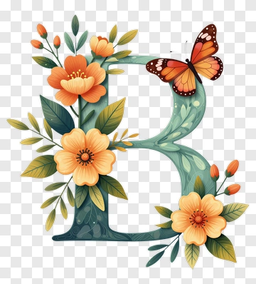 Floral Letter B With Butterfly PNG