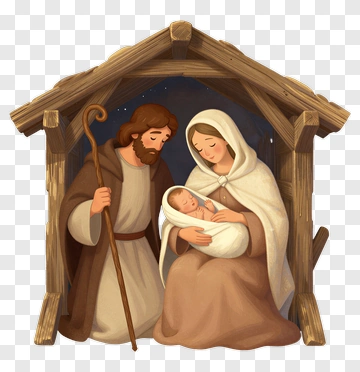 Nativity Scene With Mary, Joseph, And Baby Jesus PNG