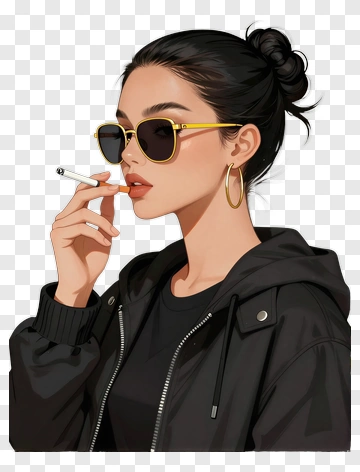 Stylish Woman Smoking A Cigarette PNG