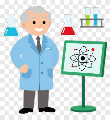 Cartoon Scientist Standing Next To A Science Display PNG