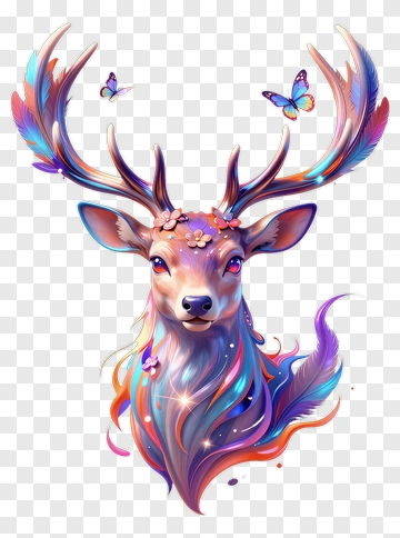 Colorful Deer With Butterflies PNG