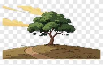 Cartoon Tree On A Landscape PNG