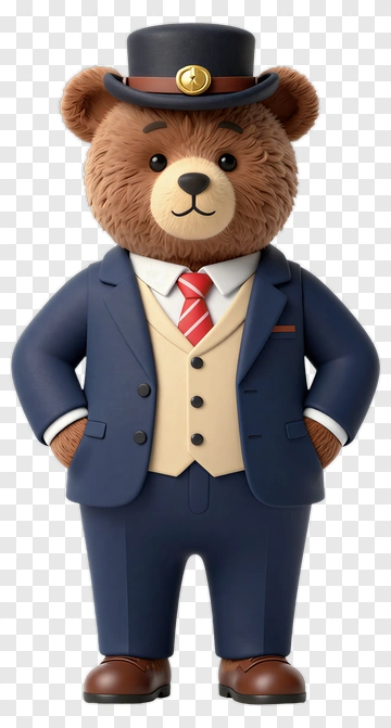 3D Bear In A Suit And Top Hat PNG