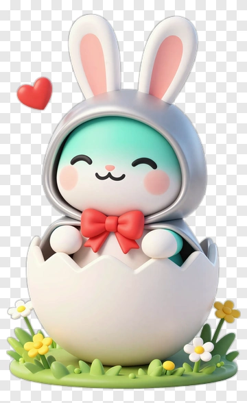 Cartoon Bunny In An Egg With Heart PNG