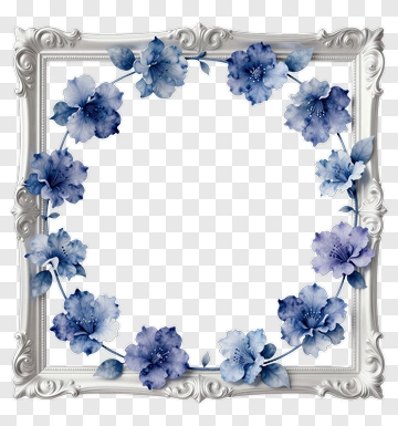 Floral Frame With Blue Flowers PNG