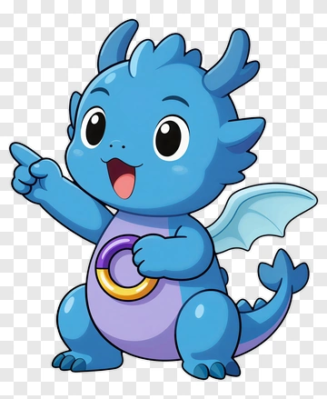 Cartoon Blue Dragon Pointing PNG