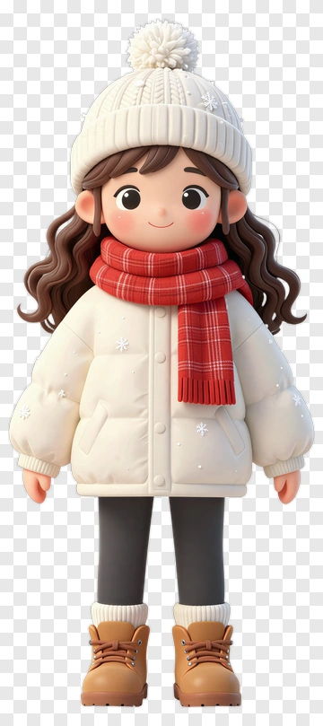 Cartoon Girl In Winter Outfit With Scarf And Boots PNG