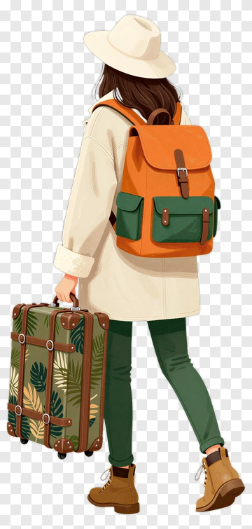 Woman Carrying A Travel Suitcase PNG