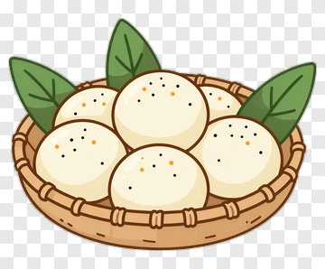Cartoon Basket Of Rice Balls PNG