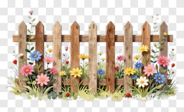 Flower Garden With Wooden Fence PNG
