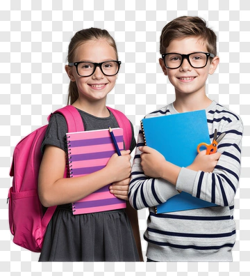 Happy Children Holding School Supplies PNG