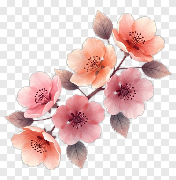 Watercolor Cherry Blossom Branch PNG