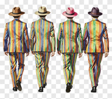 Colorful Group Of Men In Striped Suits PNG