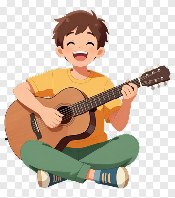 Happy Boy Playing Guitar PNG