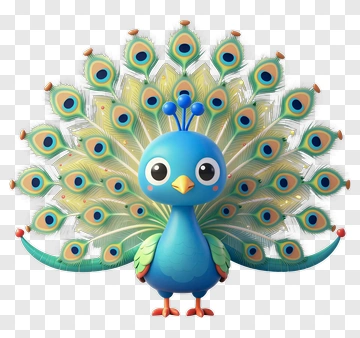 Cartoon Peacock With Colorful Feathers PNG