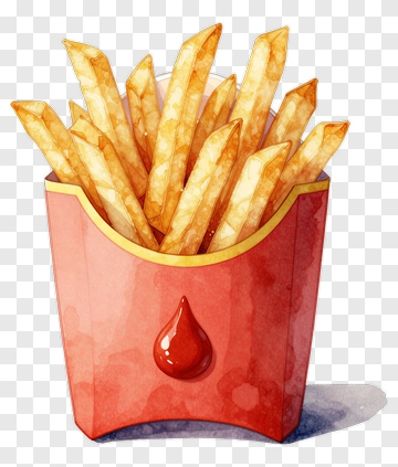 Colorful French Fries In A Red Container PNG