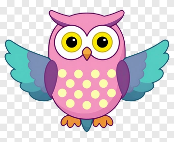 Cartoon Owl With Colorful Wings PNG