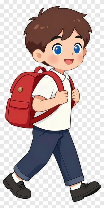 Cartoon Boy Walking To School With A Backpack PNG