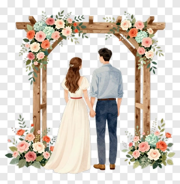Couple Standing Under A Floral Arch PNG