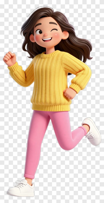 Cartoon Girl Running In A Yellow Sweater PNG