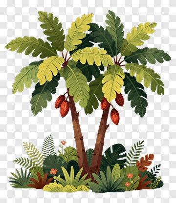 Cocoa Trees Surrounded By Lush Greenery PNG