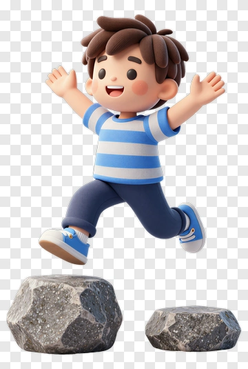 3D Boy Jumping Over Rocks PNG