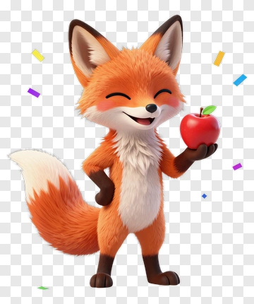 Cartoon Fox Holding An Apple PNG