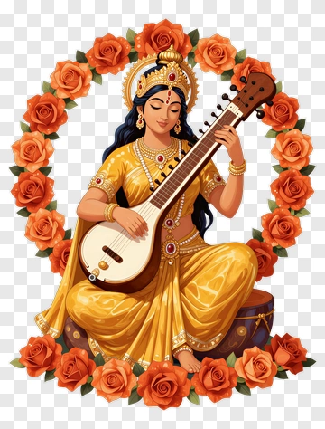 Goddess Playing A Musical Instrument Surrounded By Roses PNG