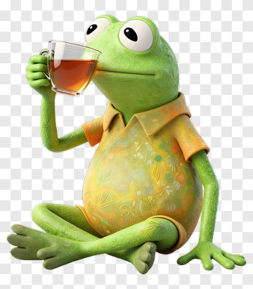 3D Frog Sitting And Drinking Tea PNG