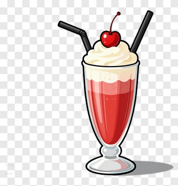 Cartoon Milkshake With Cherry And Straws PNG