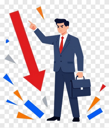 Businessman Pointing At A Downward Trend PNG